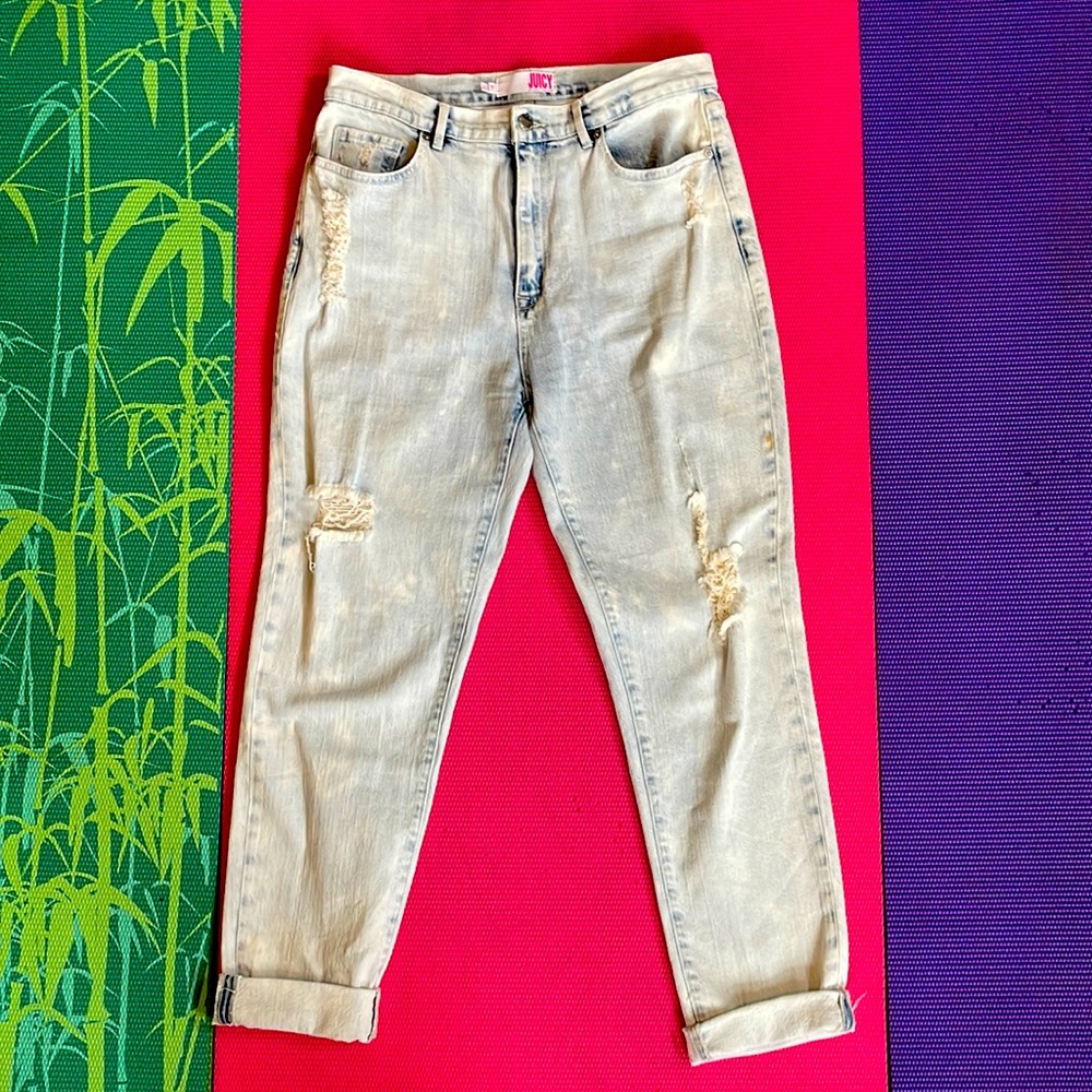 Juicy Couture distressed high rise ankle jeans